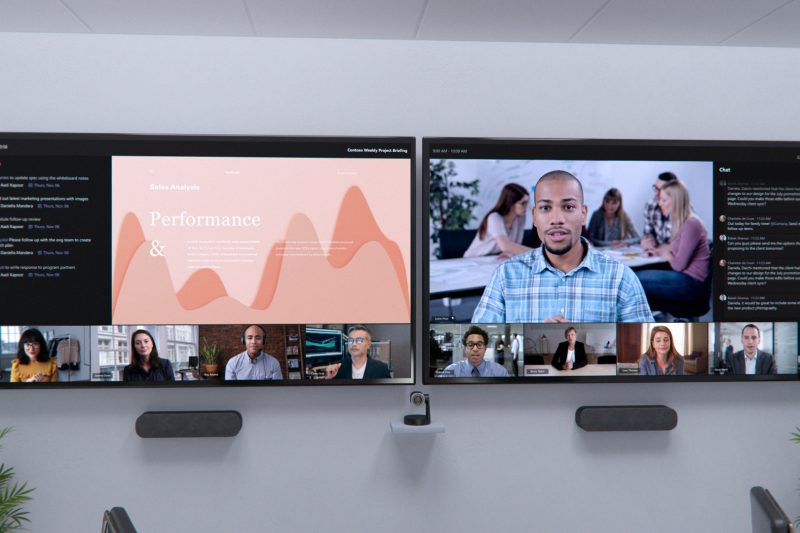 Two computer screens show a new content layout in Teams