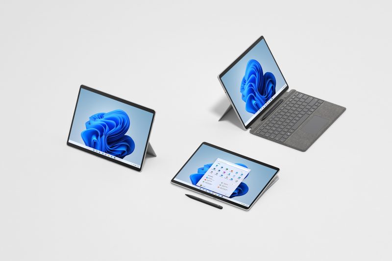 Three Surface Pro 8 devices