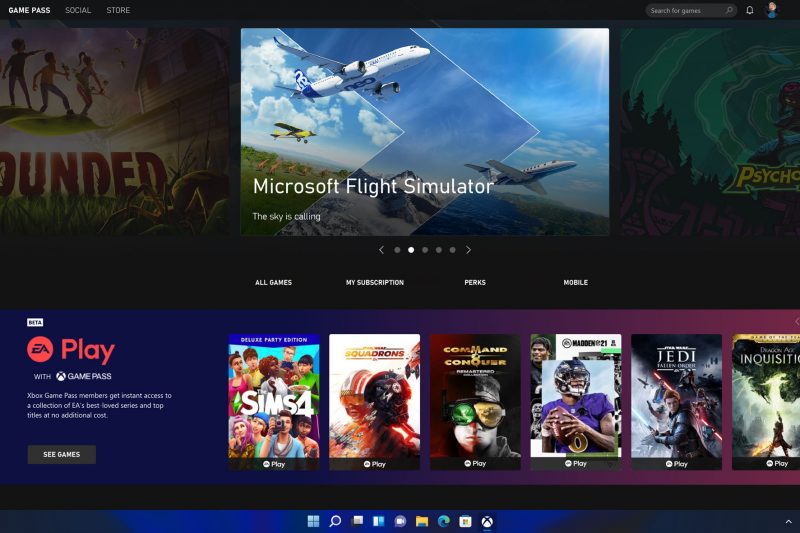 Windows 11 Xbox Game Pass Screen