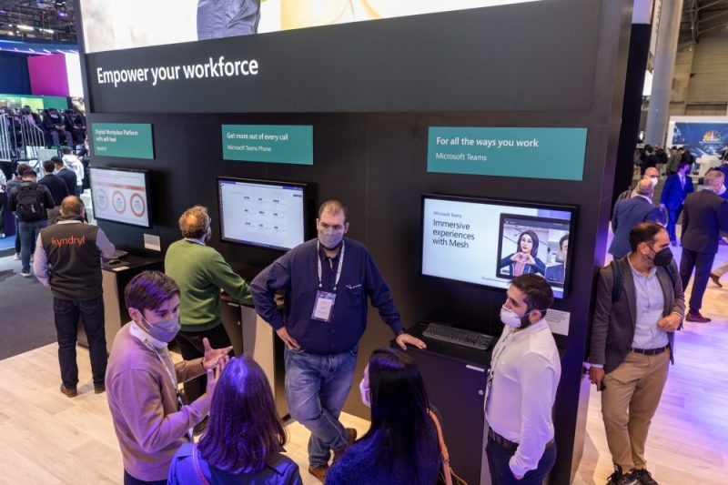 Inside the Microsoft booth at MWC Barcelona.