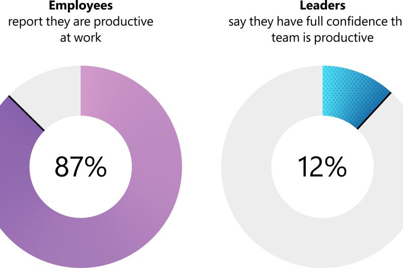 Graph: The majority of employees (87%) report that they are productive at work, yet only 12 % of leaders say they have full confidence their team is productive