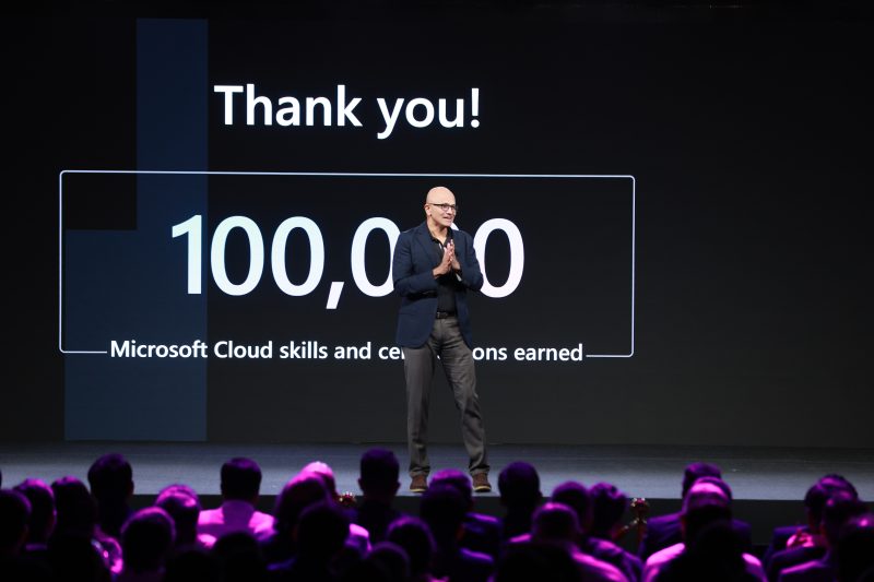 Satya Nadella presenting on stage