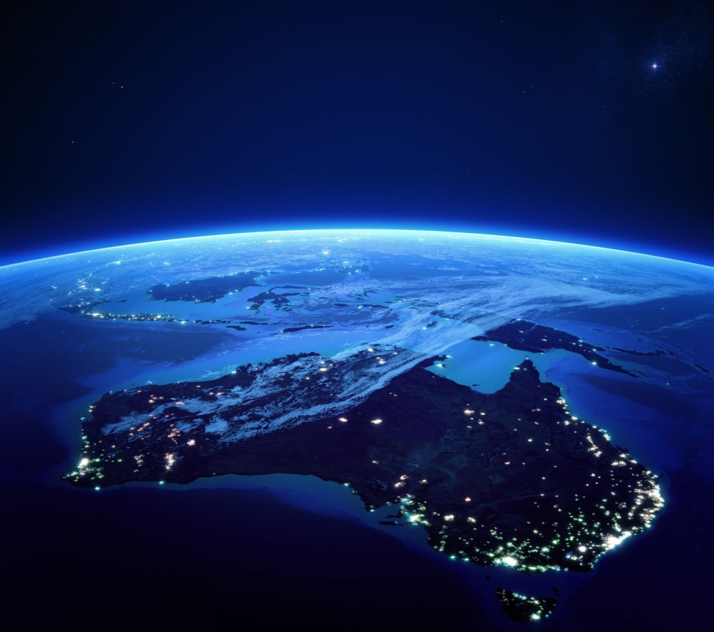 Australia with city lights from space at night