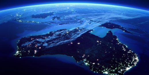 Australia with city lights from space at night