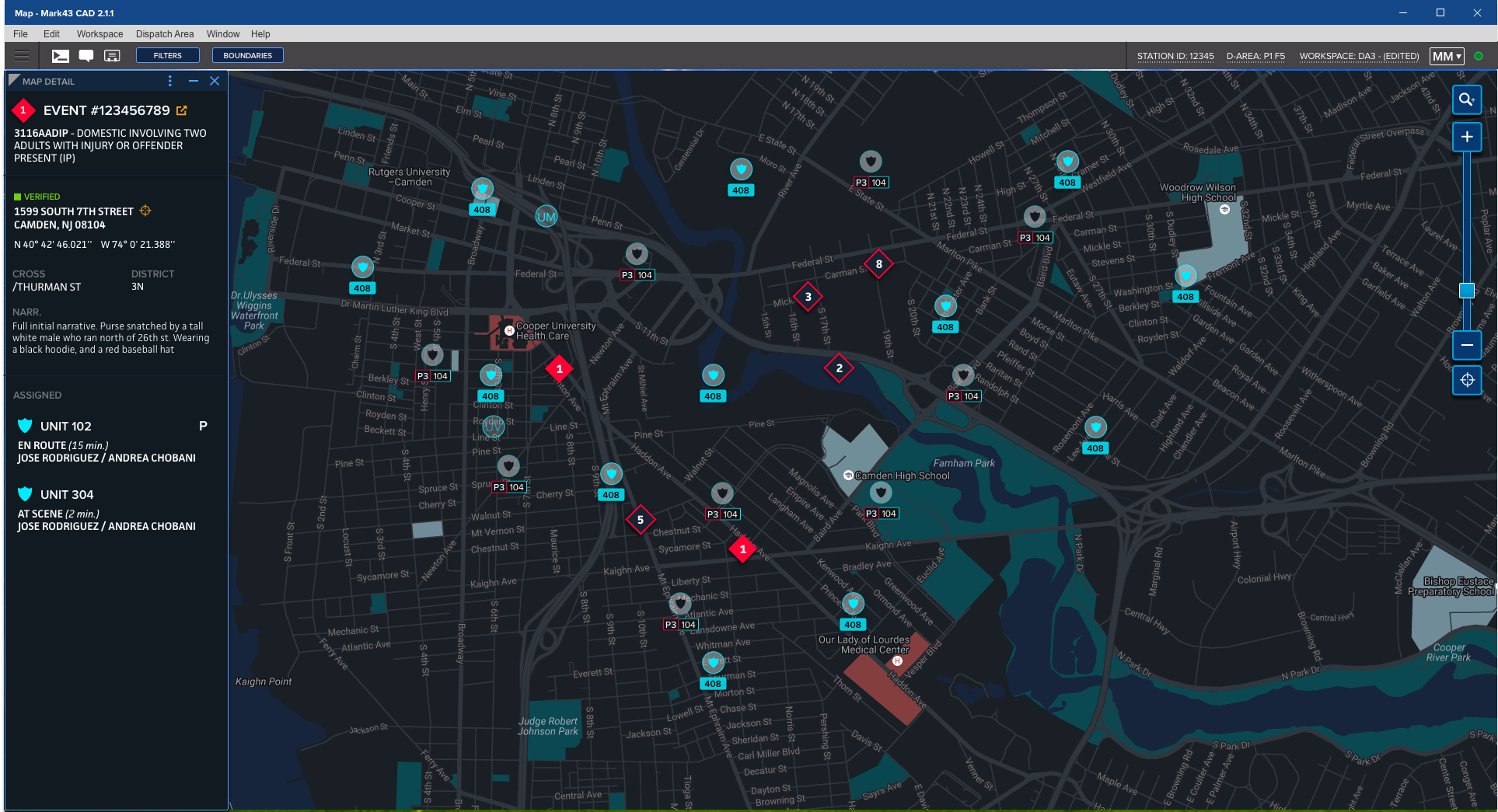 Graphical map of police application mockup