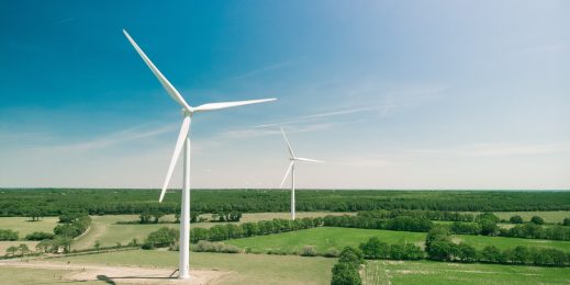 Landscape shot of wind power farm