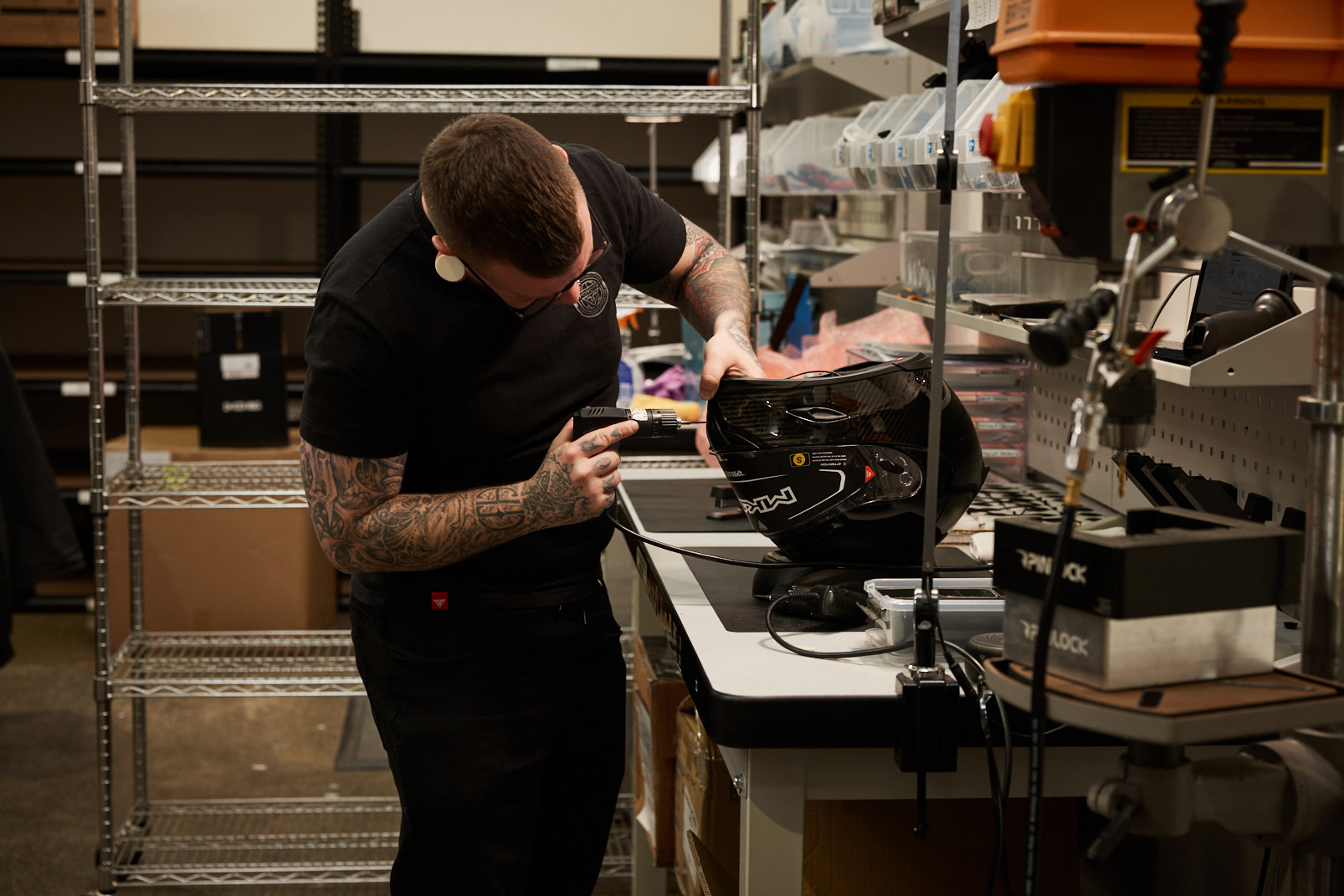 Adult male putting together the smart helmet