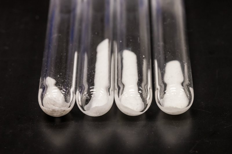 Samples of a new solid electrolyte are shown in a clear tube