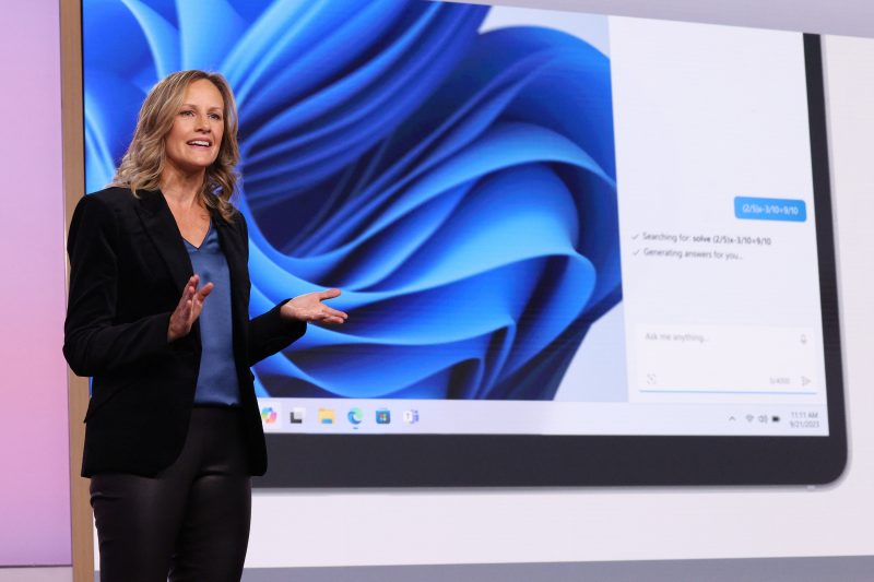 Image of Carmen Zlateff, Microsoft vice president of product management, speaking on stage.