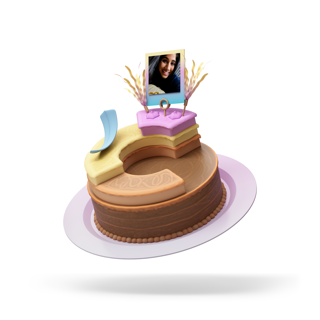 Illustration of a cake with a photograph at the top