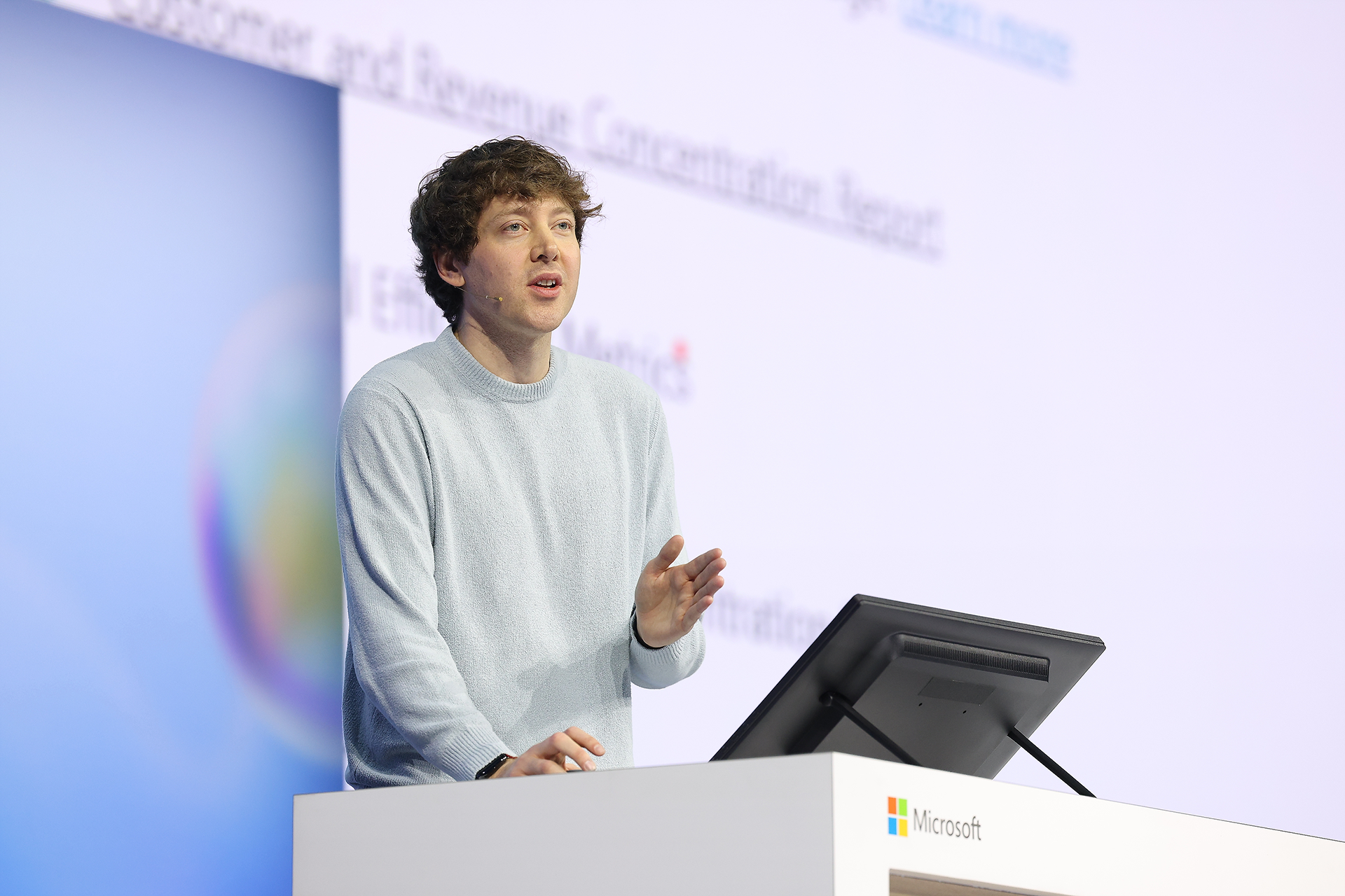 Charles Lamanna, corporate vice president, Business & Industry Copilot, speaks at Microsoft Ignite 2024.