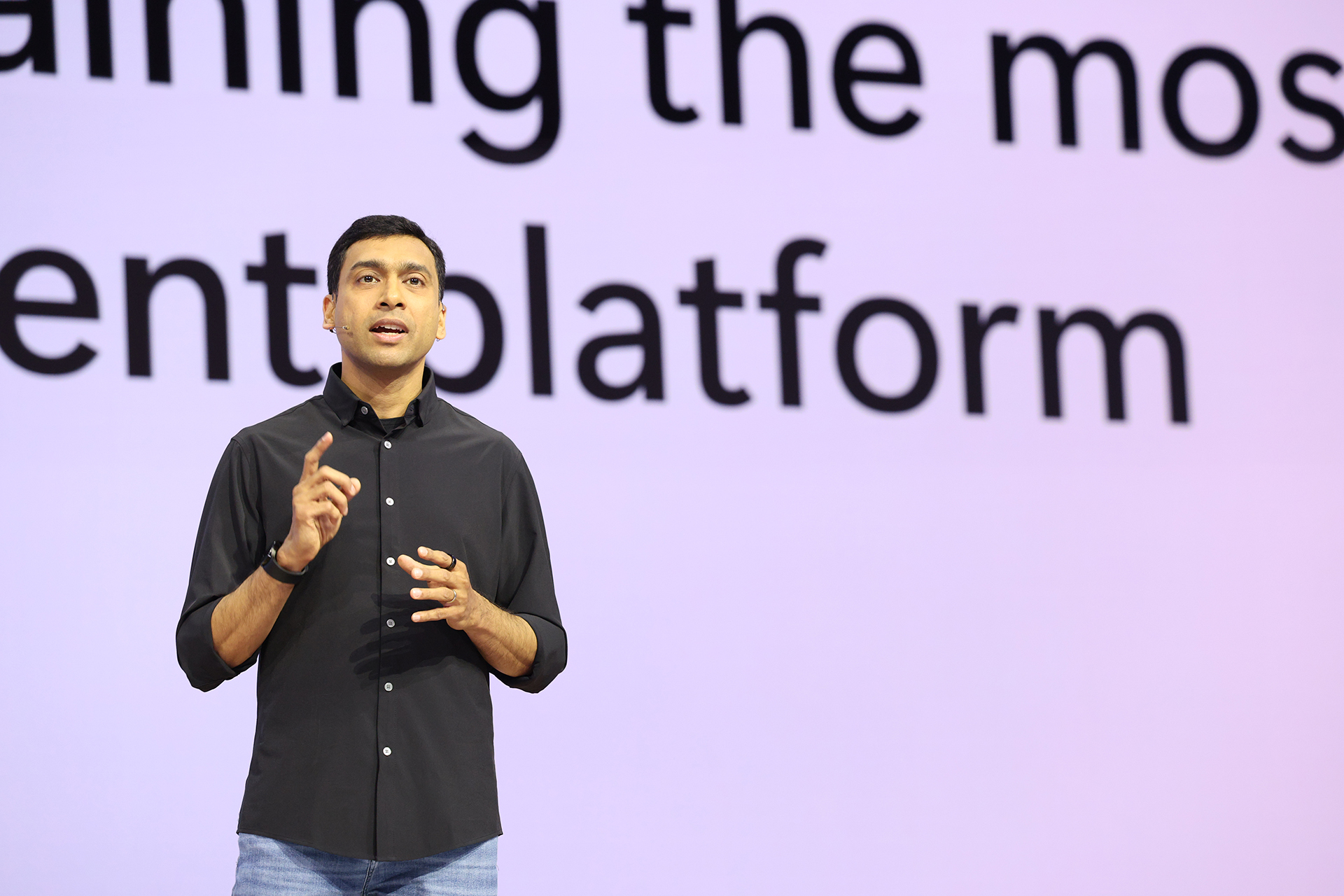 Pavan Davuluri, corporate vice president, Windows + Devices, speaks at Microsoft Ignite 2024.