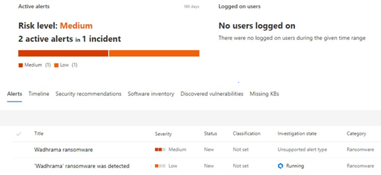 圖5. 顯示Microsoft Defender ATP偵測Wadhrama重複感染的情況